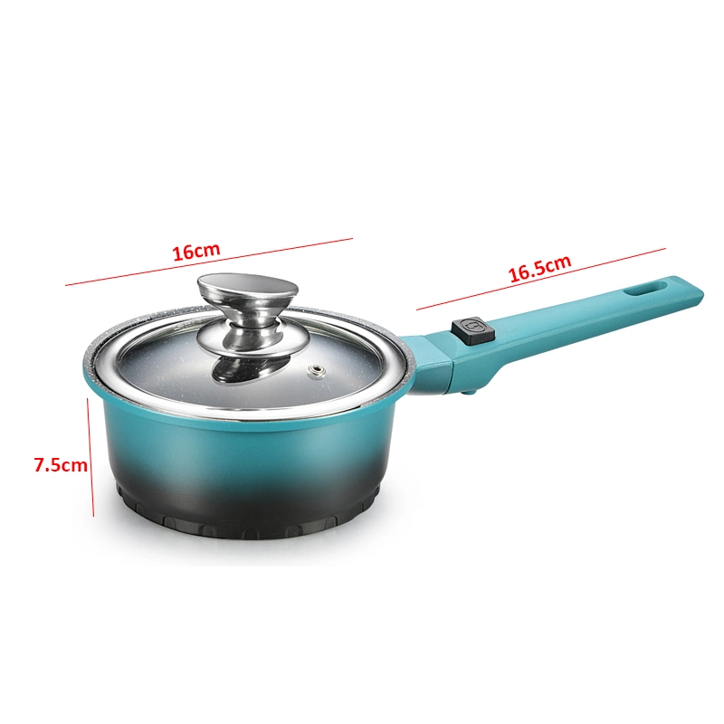 16cm Kitchenware Milk Pot Soup Pot Non Stick Coating Detachable Handle Aluminum Sauce Pan with Glass Lid