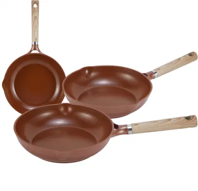 High Wall Die Cast Aluminum Fry Pan with Wooden Painting Bakelite Handle 3PCS Set